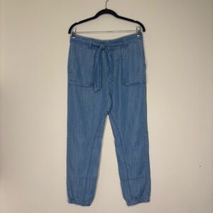 Azure Skies Chambray Joggers with Tie Belt | Light Wash | 100% Lyocell | Size 4